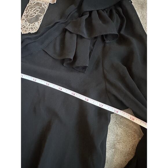 VTG Y2K Twelve by Twelve Black Sheer Ruffle Long Sleeve Blouse Gold Button Goth - Picture 6 of 7